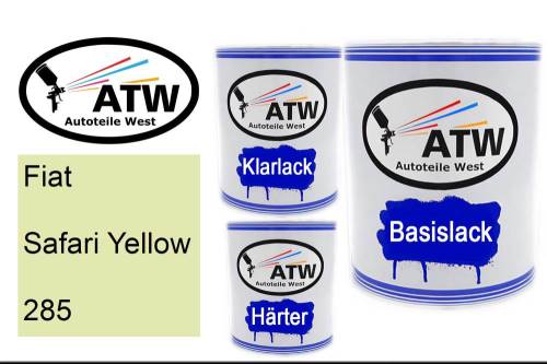 Fiat, Safari Yellow, 285: 1L Lackdose + 1L Klarlack + 500ml Härter - Set, von ATW Autoteile West.